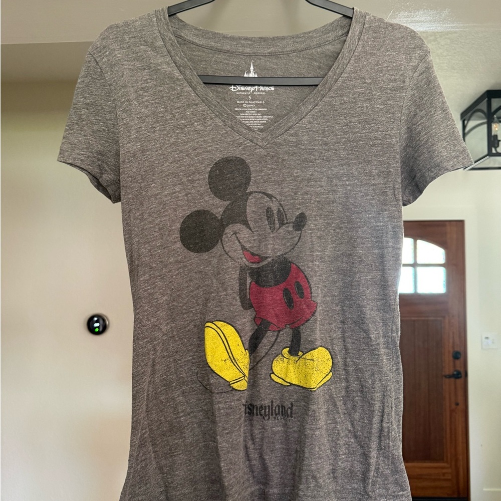 Disney Parks Mickey Mouse Women’s Small T Shirt Gray V Neck